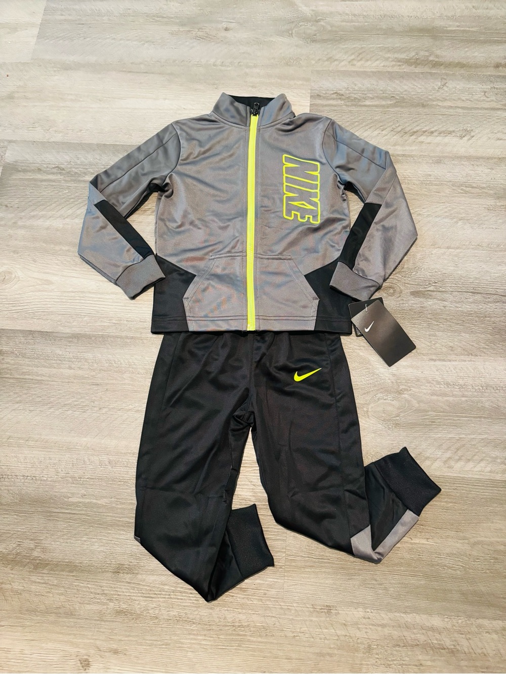 Nike Gray & Neon Yellow Kids' Track Jacket and Pants Set